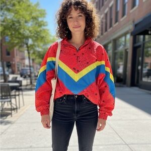 Vintage Colorful Chevron Pullover Windbreaker Half Zip Size M